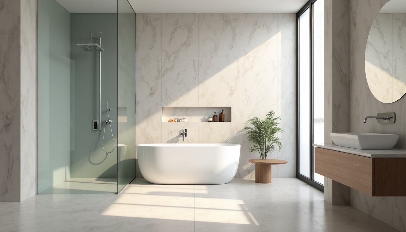 Eye-level view of a modern bathroom remodel with new fixtures and tiles