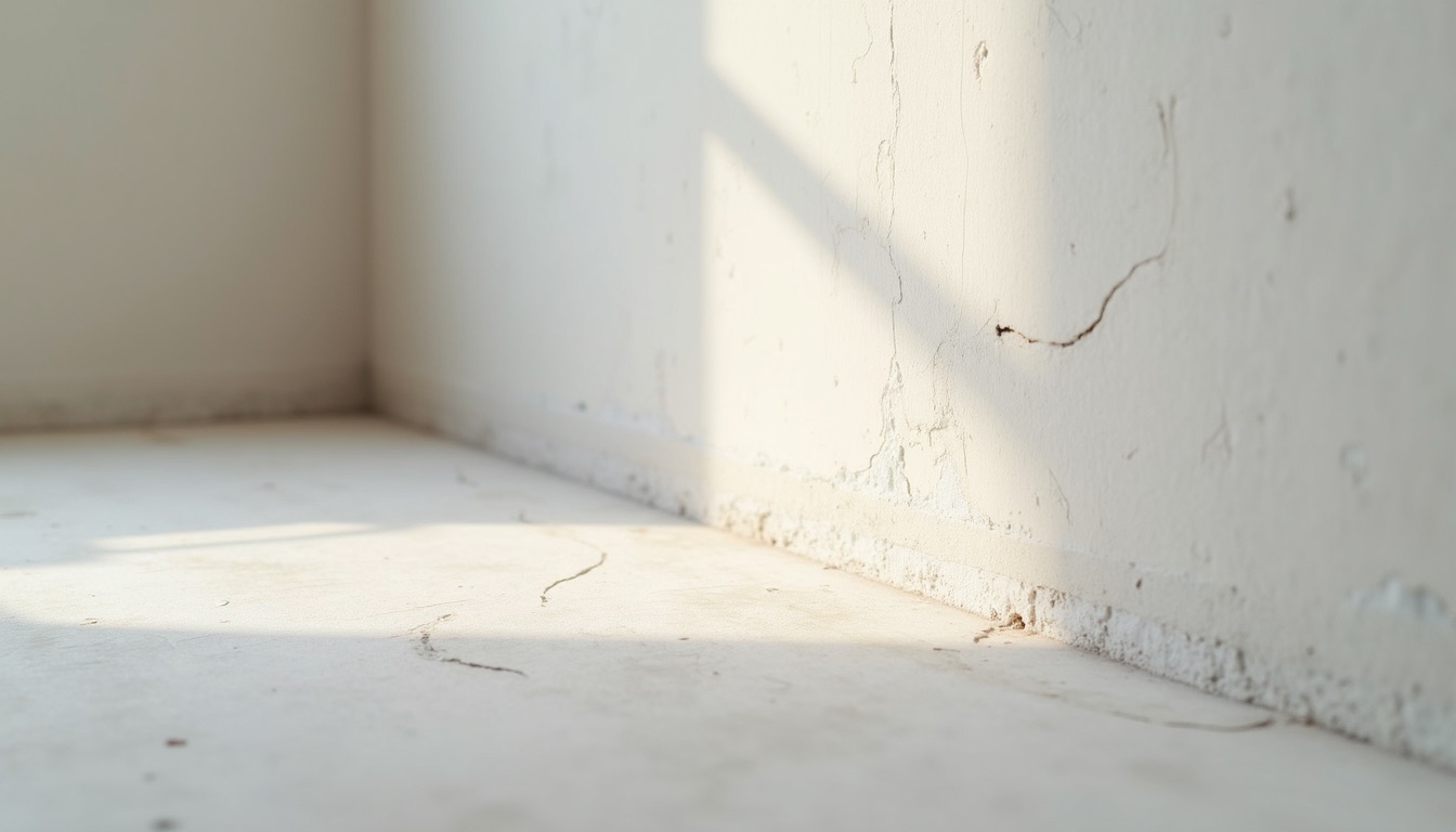 High angle view of a clean drywall surface ready for repair